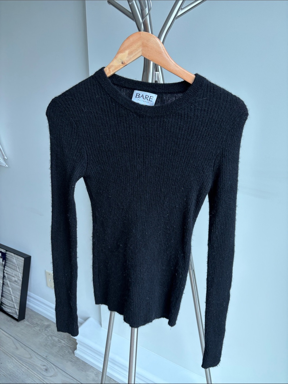 Bare Knitwear Black Ribbed Crewneck Sweater - Slim Fit